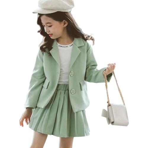 Girls Clothes Pleated Skirt & Jacket Girls Clothing Solid Outerwear Suit For Girls School Uniform Fashion Kid Winter Clothes
