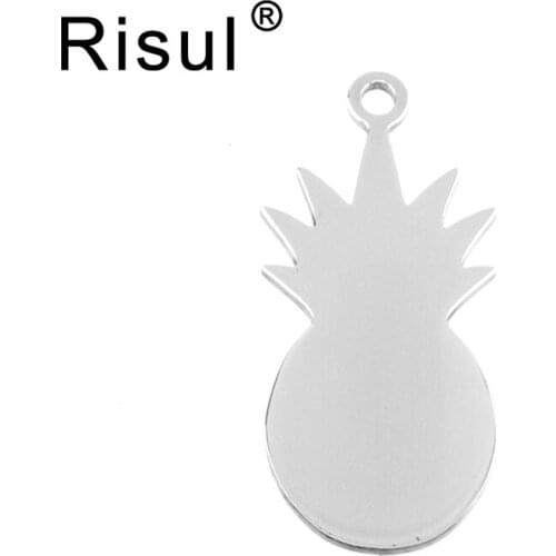 Risul pineapple fruit Stainless steel Pendant Lovers' couples charms both sides mirror polished shiny tags wholesale 100pcs