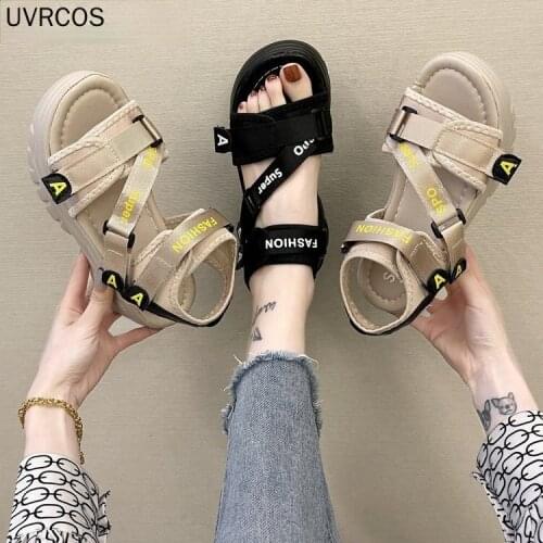 Casual Sports Sandals Female Ins Tide 2021 Summer New Korean Version of the Velcro Thick Bottom Sponge Cake Roman Shoes