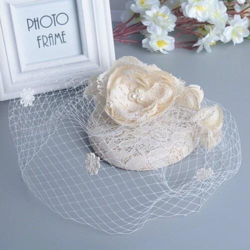 New Handmade Lady Fedoras Hat Women Flower Veil Headwear Cap Church Banquet Wedding Bride Head Accessories Fascinators H6889