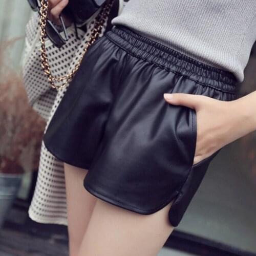 PU Leather Shorts Autumn Winter Women Fashion High Waist PU Shorts Girls A-line Faux Leather Shorts Bottoms Plus Size