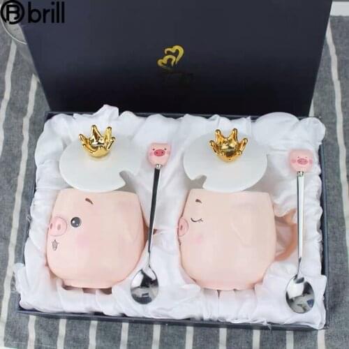 Cute Couple Cups Creative Coffee Cartoon Mugs Piggy Mug Birthday Gift Box Office Cup Ceramic Mug Tazas De Cafe Creativas Caneca