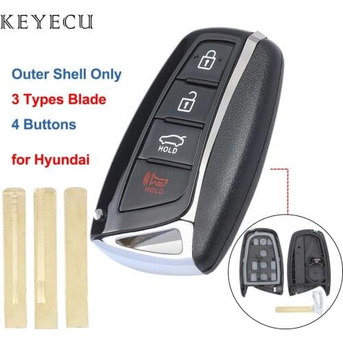 Keyecu 4 Buttons Shell Smart Remote Car Key Case Cover for Hyundai Santa Fe 2013 2014 2015 2016 2017 2018 2019 Left Groove Blade