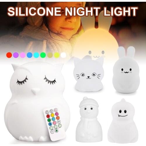 LED Night Light Kids Nursery Night Lights USB Rechargeable Animal Silicone Lamps 9 Colors Changing Portable Cute Animal Lamp