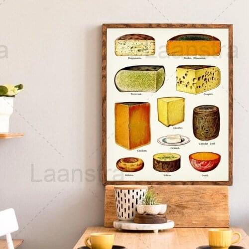 Kitchen Wall Decoration Cheese Type Picture Retro Poster Wall Art Canvas Painting Picture Home Bakery Cheese Restaurant Decor