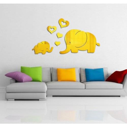 Golden Love Elephant Mirror Wall Paste Living Room Bedroom Mirror Wall Paste 1Piece