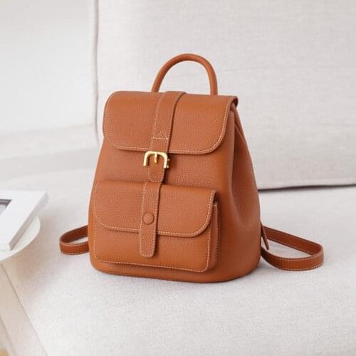 WOONAM Women Fashion Backpack Top Hide Genuine Calf Leather Solid Color Front Pocket Bag WB210821