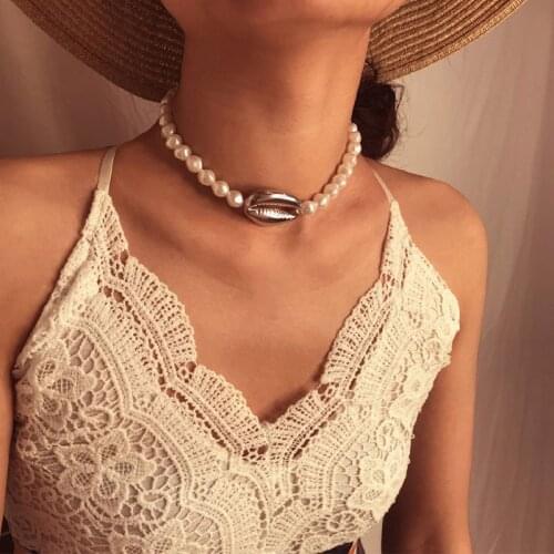 Fashion Jewelry Vintage Irregular Pearl Chains Necklace Women Simulation Pearl Shell Choker Necklaces Wedding Party Accessories