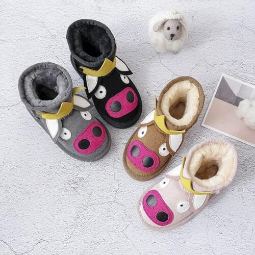 Dolakids Winter Animal Cartoon Childrens Boots Leather Boots for Boys and Girls Thickened Warm Baby Cotton-padded Shoes