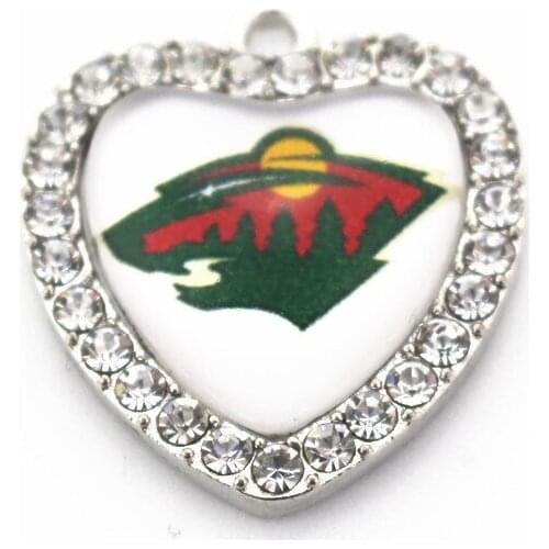 Crystal Heart 10pcs Wild Dangle Charm Ice Hockey Sport Charms DIY Jewelry Accessory Hanging Floating Charms