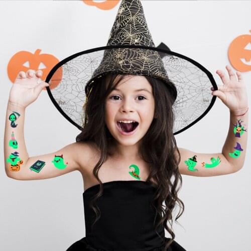 20 Sheets Temporary Tattoos Stickers Luminous Pumpkin Skull Tattoo Stickers Waterproof Lasting Halloween Makeup Set GDeals