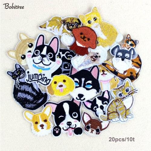 20p/lot dogs cats Cartoon patches for clothing hot iron on lovely animal Embroidered clothes patches for children handmade