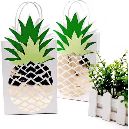 4pcs Kraft Paper Pineapple Shape Handbag Candy Cookie Gift Bag with Handle For Hawaii Baby Shower Birthday Festival Party Supply