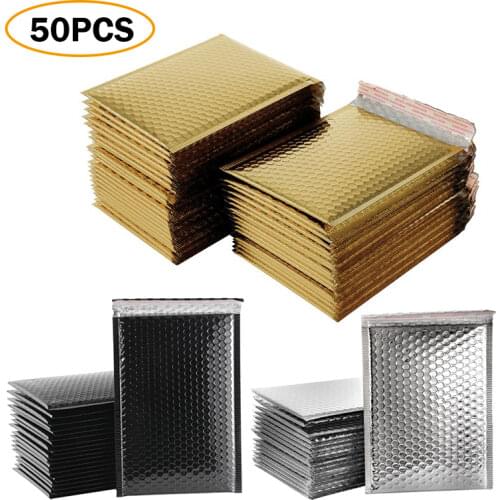 50PCS Aluminized Film Bubble Envelope Bag Mailers Padded Shipping Packing Bag Pressure-Proof Couriers Storage Bubble Mailing Bag