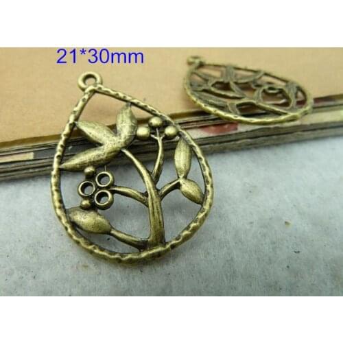 60 Flower Teardrop Pendant Charms Earring Findings Antique Bronze Tone 21*30mm - Free Shipping