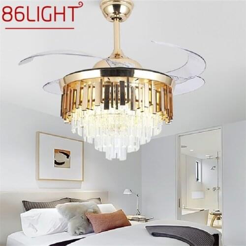 86LIGHT Ceiling Fan Light Invisible Luxury Crystal LED Lamp With Remote Control Modern For Home