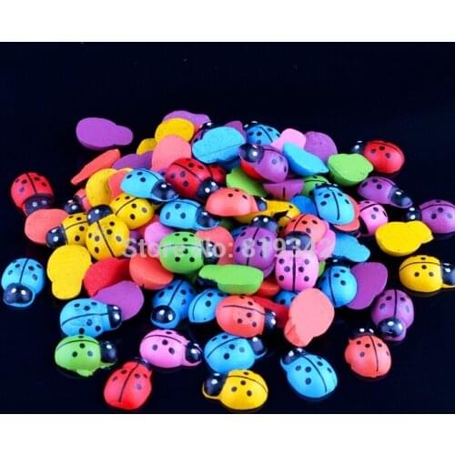 Free Shipping 200pcs/lot 13x9mm Mix Color Painted Ladybug Wood Cabochon Beads Craft Ornament Scrapbooking