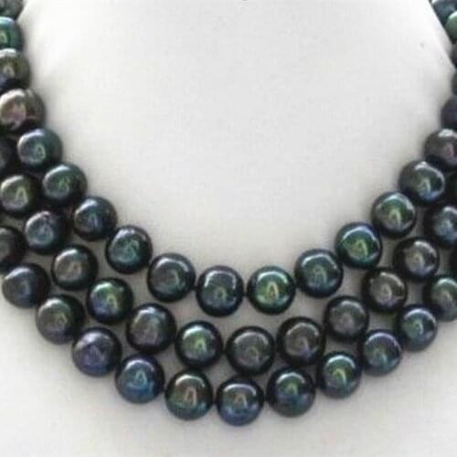 Wholesale natural 8-9mm freshwater cultured black pearl round beadsd necklace for women elegant jewelry making 48inch BV329