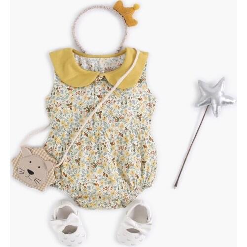 Baby girl Clothes Summer New Arrival Casual Newborn Baby Bodysuit Sleeveless Yellow Floral Print Pure Cotton Infant Outfits
