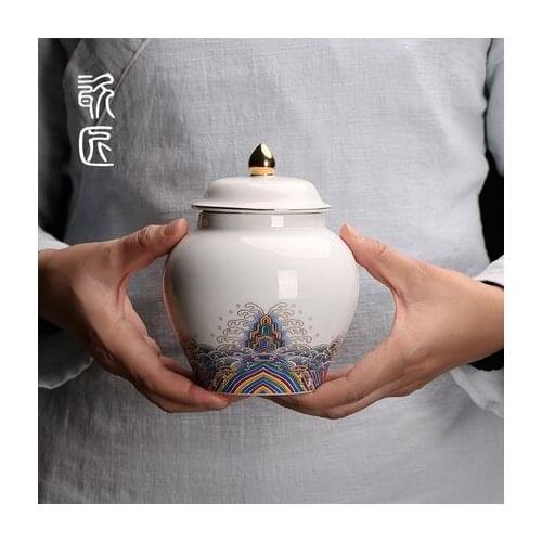 Colored enamel large ceramic tea pot portable gift boxes of household seal storage alloy cover tea warehouse