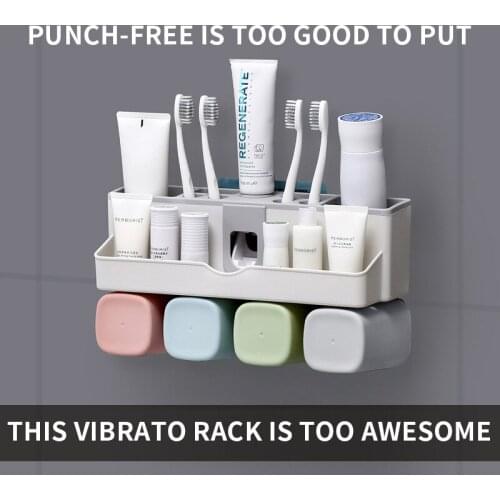 Automatic toothpaste squeezing toothbrush and punch-free bathroom shelf