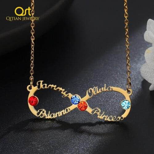 Custom Infinity Name Necklace Gold Stainless Steel Choker Personalized Birthstone Necklaces Crystal Pendant For Best Friend Gift
