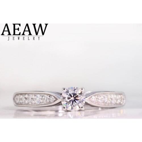 AEAW Silver Plated 14K White Gold 4mm 0.3ct Round Cut Moissanite Engagement Diamond Ring Anniversary Ring For Women