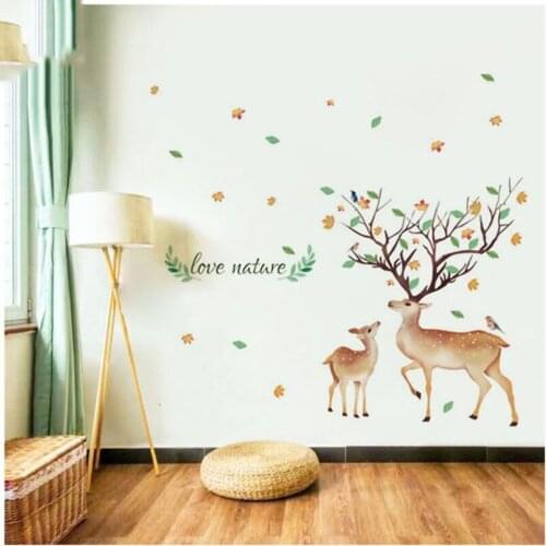 Creative Elk Wall Stickers Living Room Bedroom Decor Modern Green Leaves Murals Art Removable Home Office Decor