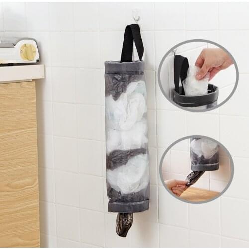 1PCS Reusable Hanging Mesh Bag Plastic Bag Dispenser Kitchen Storage Cloth Bag Basket Fruit Vegetable Organizer Food Container