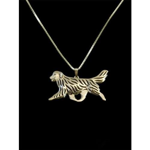 Trendy Golden Retriever movement dog pendant women gold silver plated statement necklace men