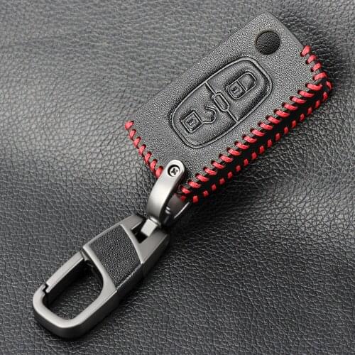 Fashion Men Keychain Protector Cover For PEUGEOT 207 307 308 407 408 For Citroen C3 C4 C4L C5 C6 2 buttons Leather Car Key Case