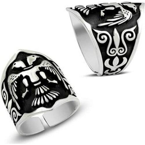 The seljuk Eagle Thumb Ring in Traditional Archer 925 Sterling silver Men Ring, Ottoman Motives and Seljuk eagle symbol men ring