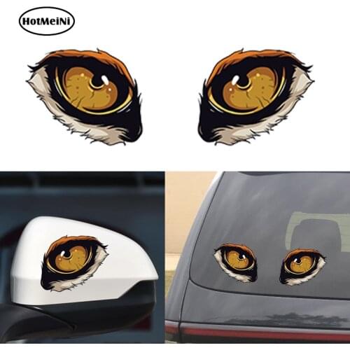 HotMeiNi Pair 3D Funny Wolf Cat Eyes Car Stickers Truck Head Engine Rearview Mirror Window Cover Door Decal Graphics 10x8cm