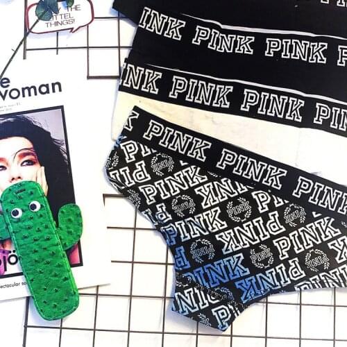 Pink Black Gray Pure Color Alphabet Color Pure Cotton Sports Comfort Sexy Fashion Ladys Mid-waist Triangle Underwear 0327