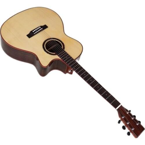 Solid spruce top electric acoustic guitar 40 inch cutway design natural color high gloss 6 string folk guitar