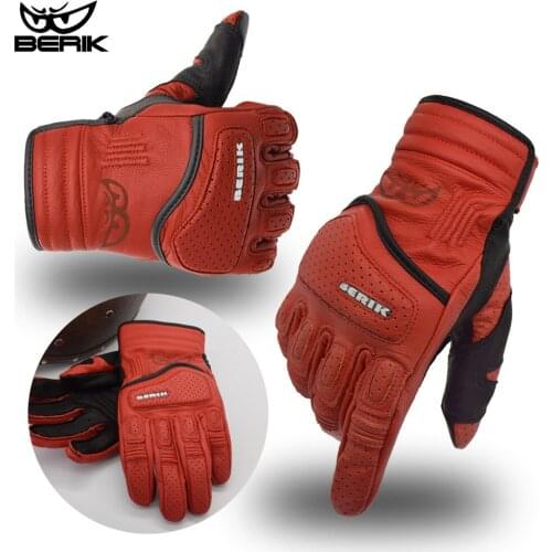 Men Motorcycle Gloves Protective Premium Leather Street Cruiser Red Electric Bike Glove Urban Cycling Full Finger Motocross Luva