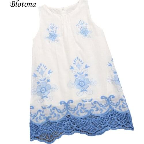 Blotona Sweet Baby Girls Dress, Round Neck Sleeveless Hollow-Out Embroidered Dress for Vacation Birthday Party