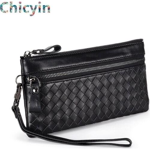 Sheepskin Woven Purse Cow Leather RFID Wallet Women Mobile Phone Wallet Female Purse Long Womens Wallets Ladies Clutch