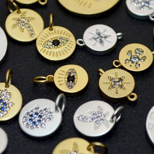Various Rhinestone Crystal Setting Hamsa Hand Evil Eyes Star Animal Shape Small Round Coin Charms DIY Findings 20pcs/lot