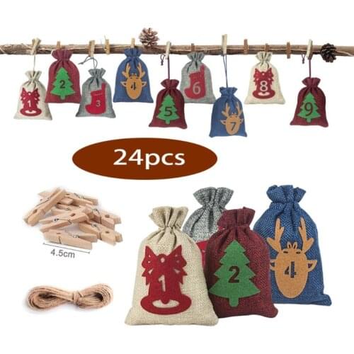 Christmas Set Burlap Bag 1-24 Christmas Calendar Countdown Hanging Bag Packaging Gift Bag Set Christmas Gift for Women