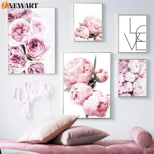 Nordic Pink Peony Flower Wall Art Canvas Painting for Living Room Wall Art Poster Print Flora Decoration Picture Home Decor Art