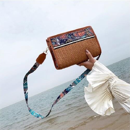 Shoulder Bag Lady Retro Ethnic Wind Straw Beach Wild Shoulder Bag Messenger Bag Chest Bag Hand Bag Purse Bolsas De Mujer