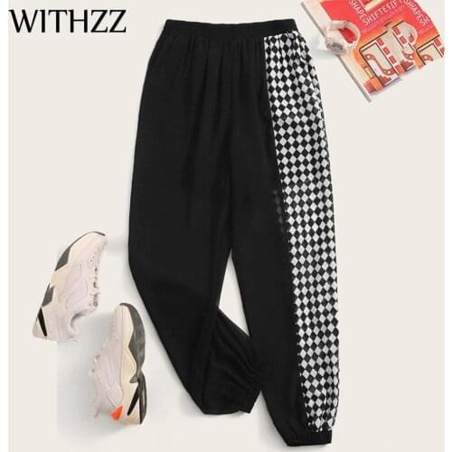 WITHZZ Spring Casual Pants Womans Perspective Chiffon Stitching Trousers