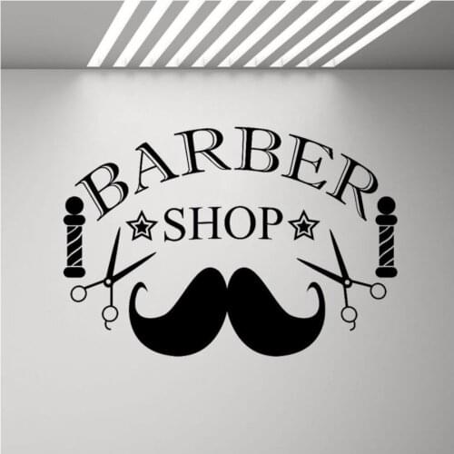 Barber Shop Sign Wall Decal Hairdresser Salon Wall Window Decor Stickers Posters Mustache Scissors Removable Wallpaper MuralH929