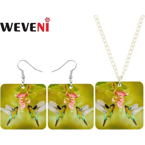 WEVENI Acrylic Flower Hummingbird Jewelry Sets Cute Animal Birds Earrings Necklace For Women Teens Kids Fashion Gift Accessories