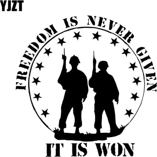 YJZT 16CM*16CM FREEDOM IS NEVER GIVEN ,ITS WON! USMC Navy Army Vinyl Decal Car Sticker Black/Silver C3-0136