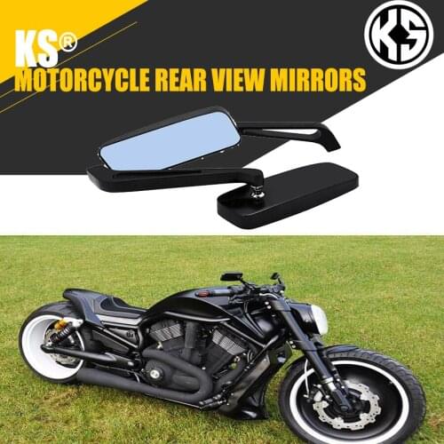 2PCS motorcycle metal rearview mirror aluminum alloy trapezoidal mirror 8mm / 10mm blue glass motorcycle accessories