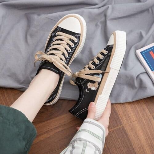 2021 Summer Womens Breathable Mesh Hollow Lace-Up Sweet Girls Student Sneakers Lady Cute Cartoon Little Dinosaur Canvas Shoes