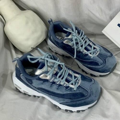 2019 Women Chunky Sneakers Fashion Blue Casual Shoes Spring Autumn Platform Ladies Shoes Chunky Thick Sole Vulcanize Shoes D6-27