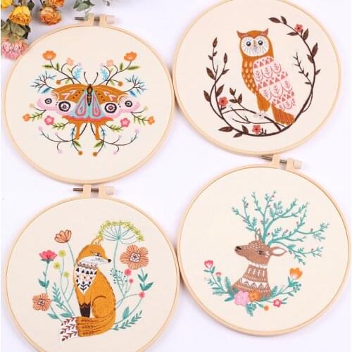 Animal 1PCS Embroidery Kit with Hoop for Beginner Needlework Handicrafts DIY Material Kit Cross-Stitch Set Handmade Sewing Art